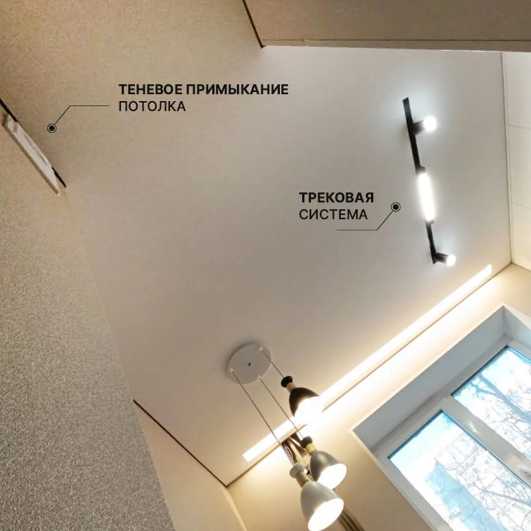 натяжной потолок и треки кухня